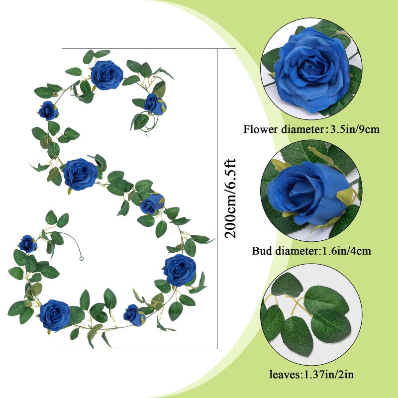 U'Artlines 5 Pack Artificial Royal Blue Rose Vines Floral Garlands Total 32.5 Ft Fake Vine Silk Flower Garland for Indoor Outdoor Home Wedding Arch Garden Wall Decoration - Image 2